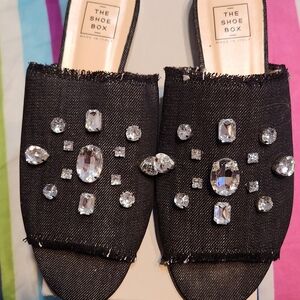 The Shoe Box Black Crystal Embellished Mules
